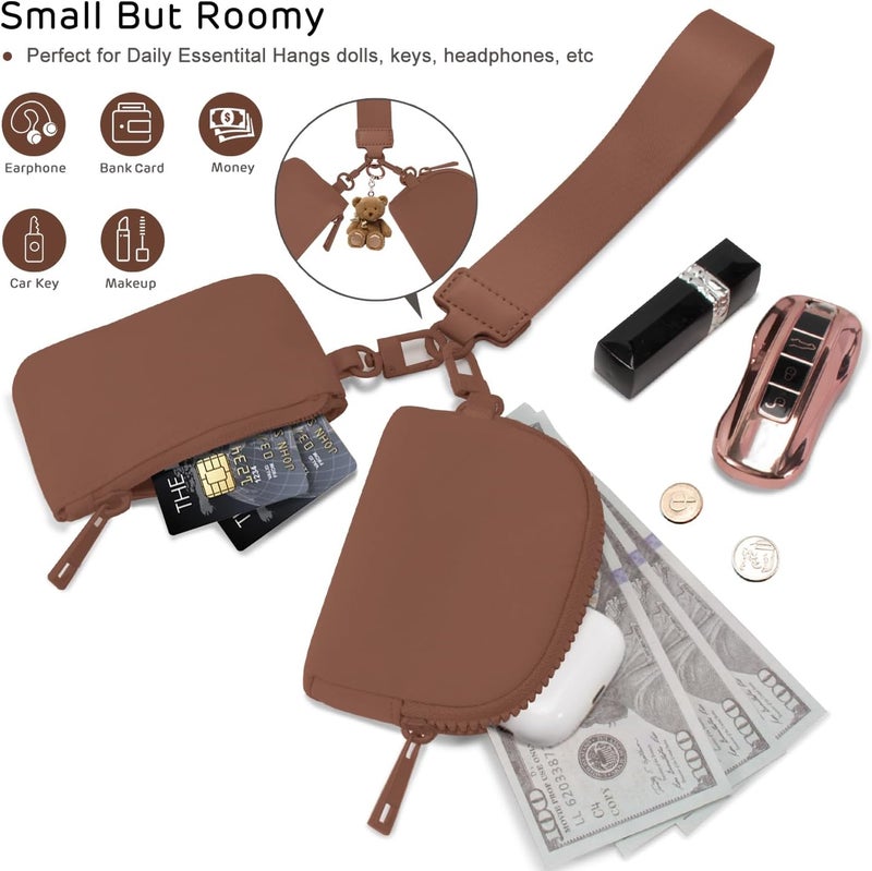 Viverte Mini Zip Around Wristlet Wallets for Women Small Portable Coin Purse Dual Pouch Keychain Wristlet Gifts for Women Travel Sports Outdoors (Brown) - Image 4